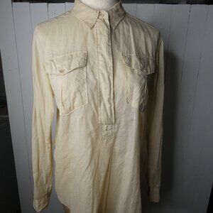 Closed Brand Women's S 100% Cotton Cream Popover Top Button Up Long Sleeve